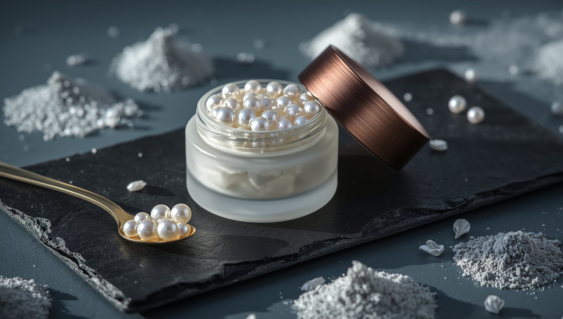 Plant-Based Caviar Pearls with White Ocean Clay