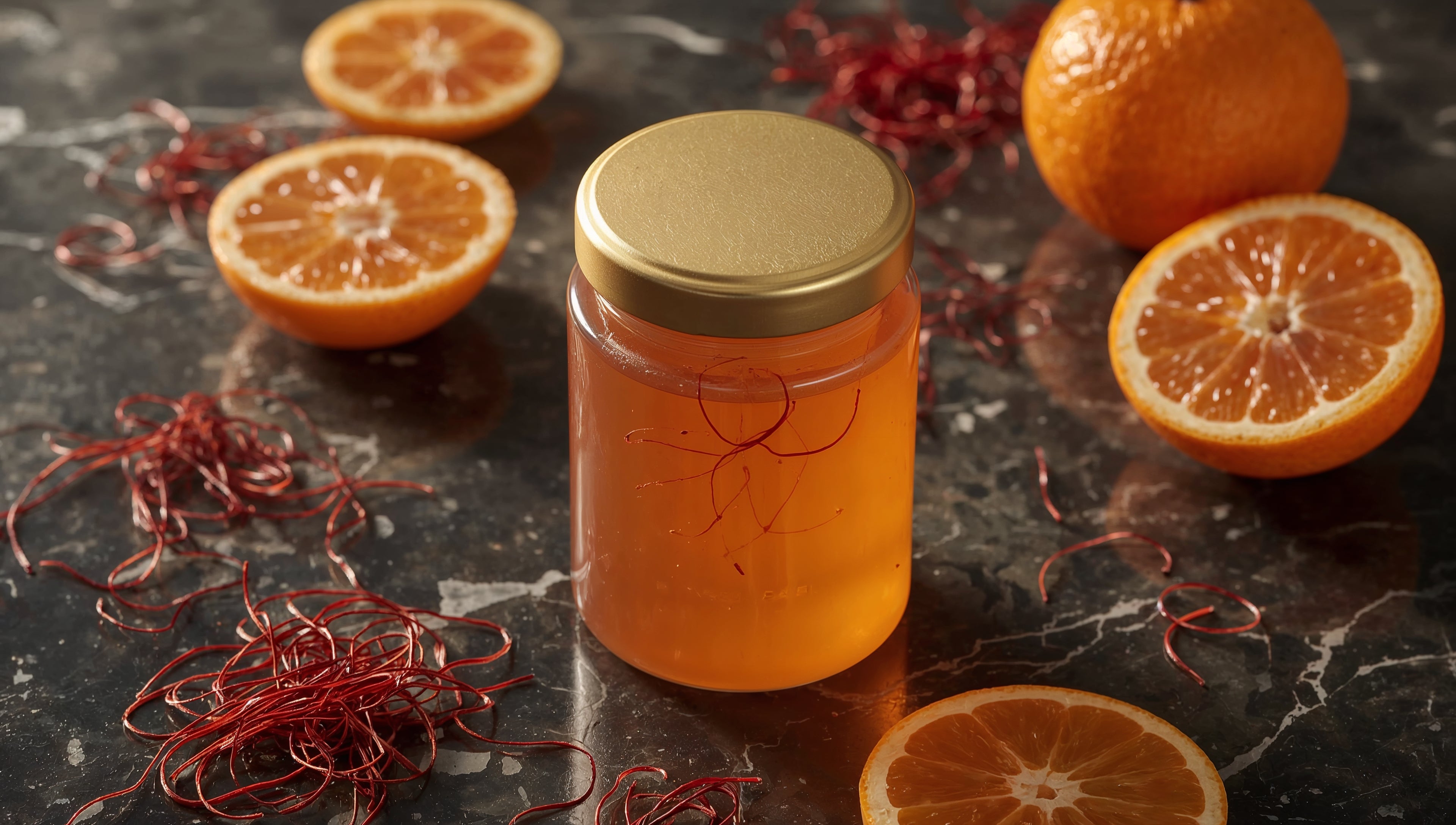 Rare Citrus Jelly with Red Saffron Threads