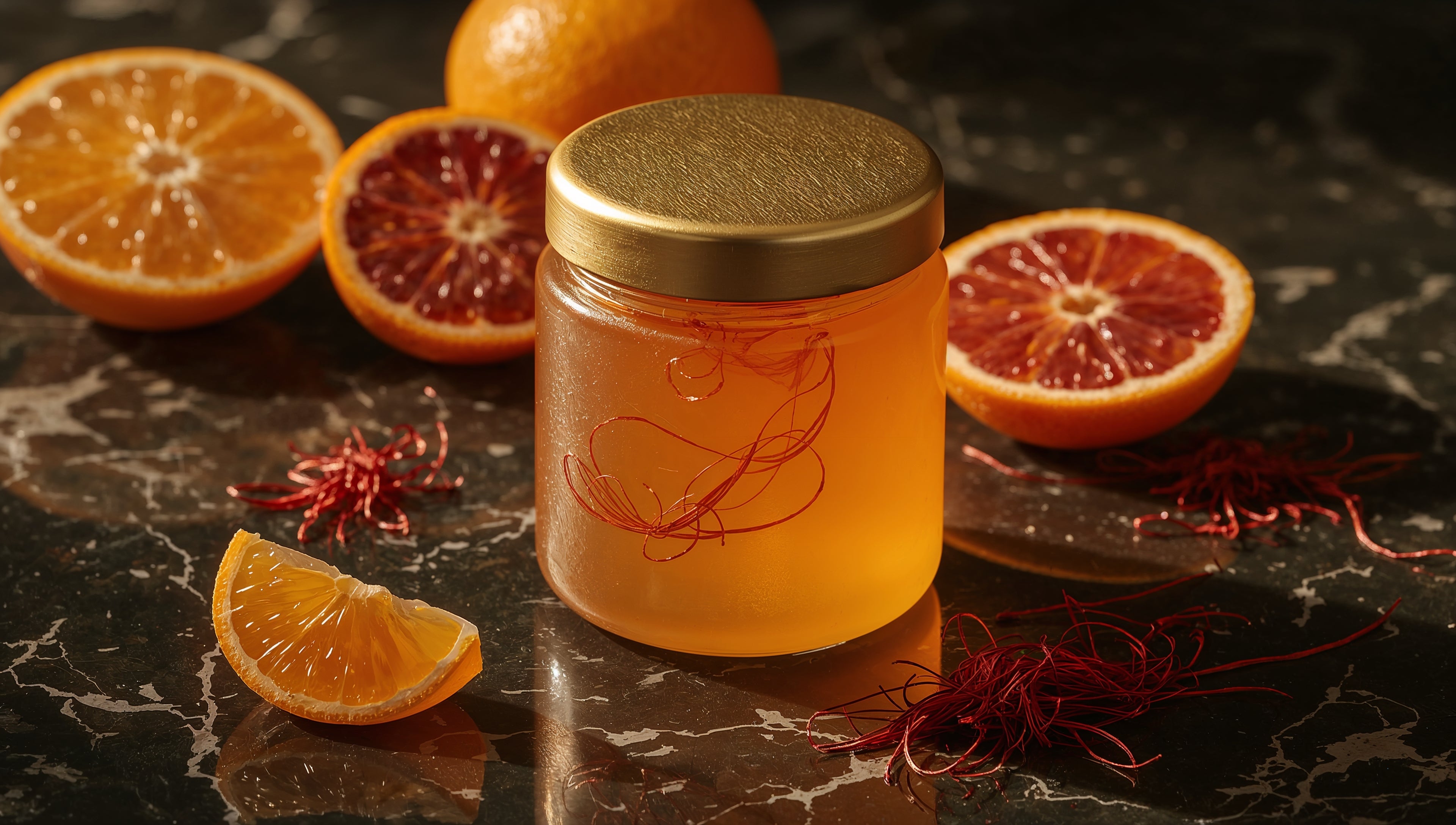 Rare Citrus Jelly with Red Saffron Threads
