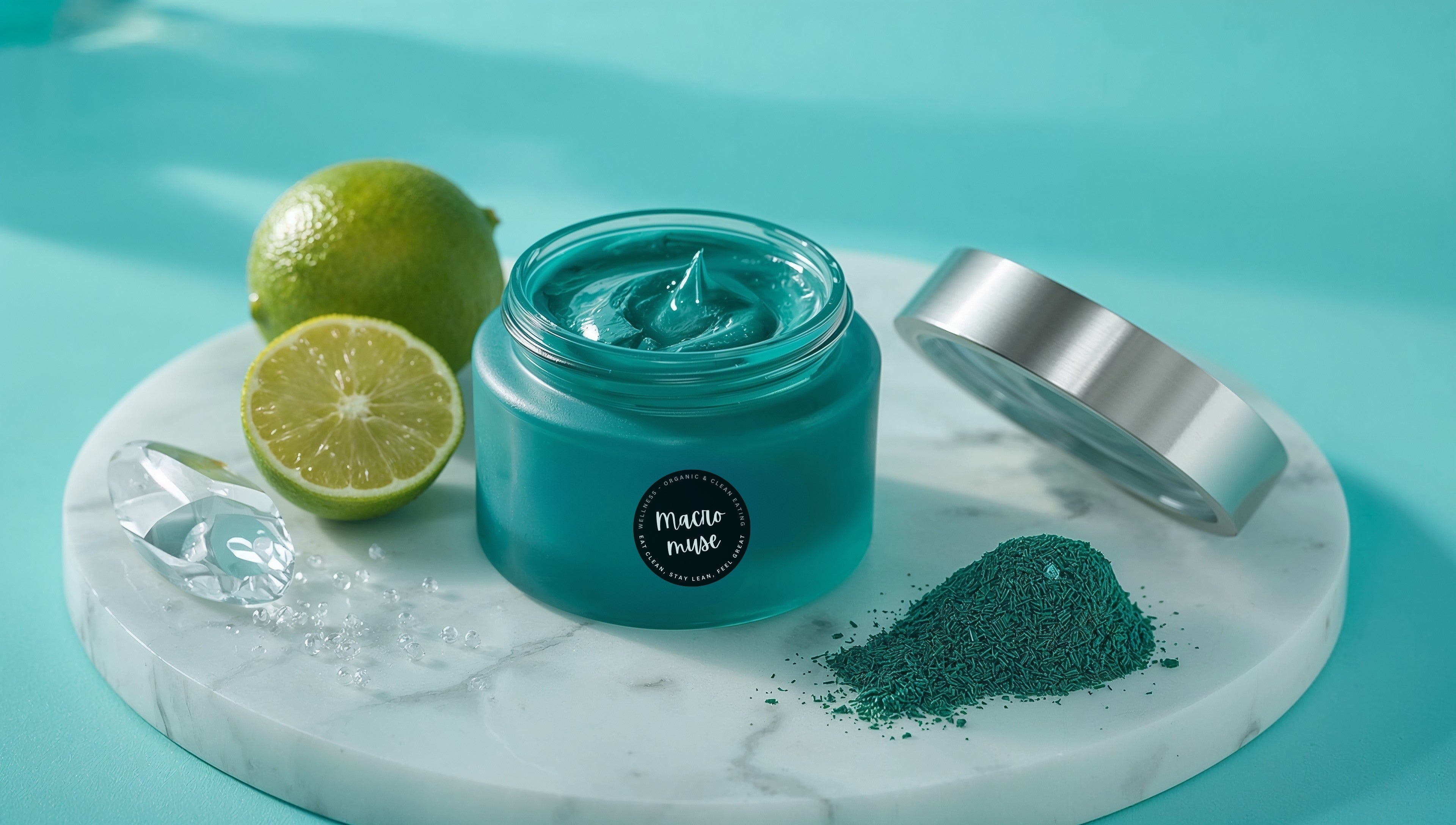 Blue Spirulina Cream & Finger Lime Pearls