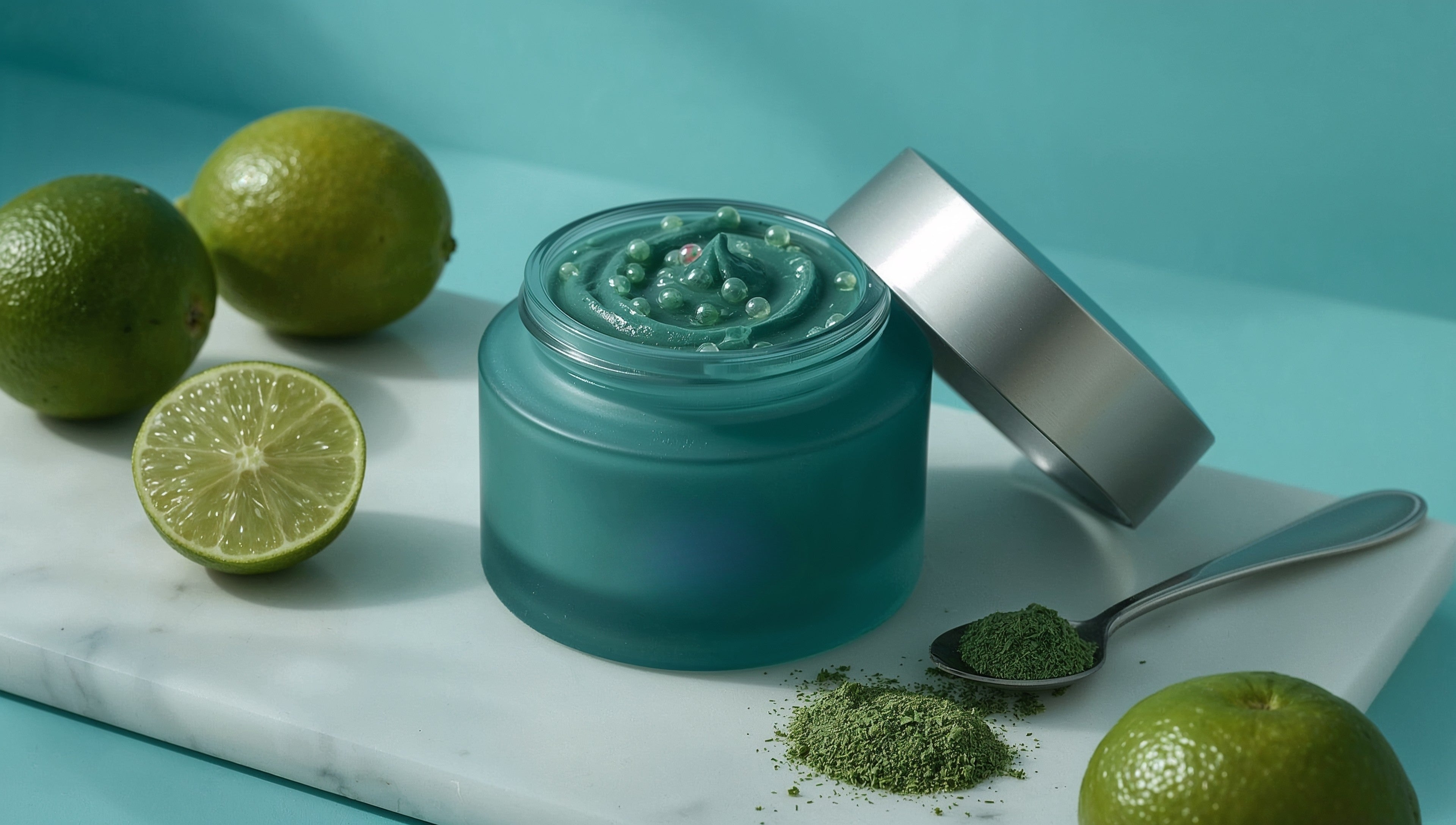 Blue Spirulina Cream & Finger Lime Pearls
