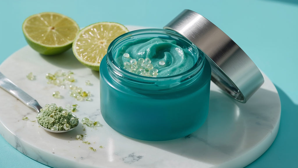 Blue Spirulina Cream & Finger Lime Pearls