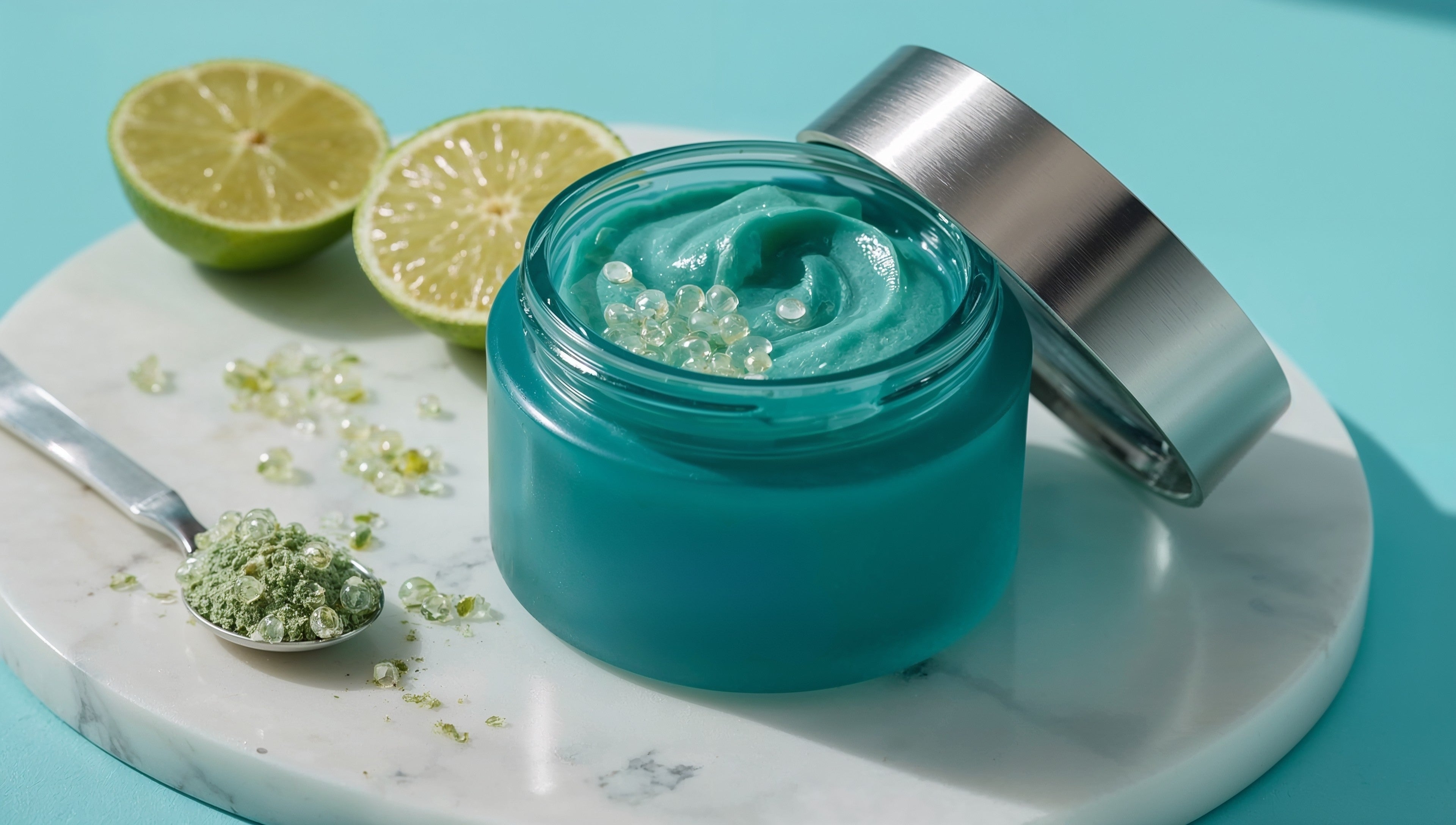 Blue Spirulina Cream & Finger Lime Pearls