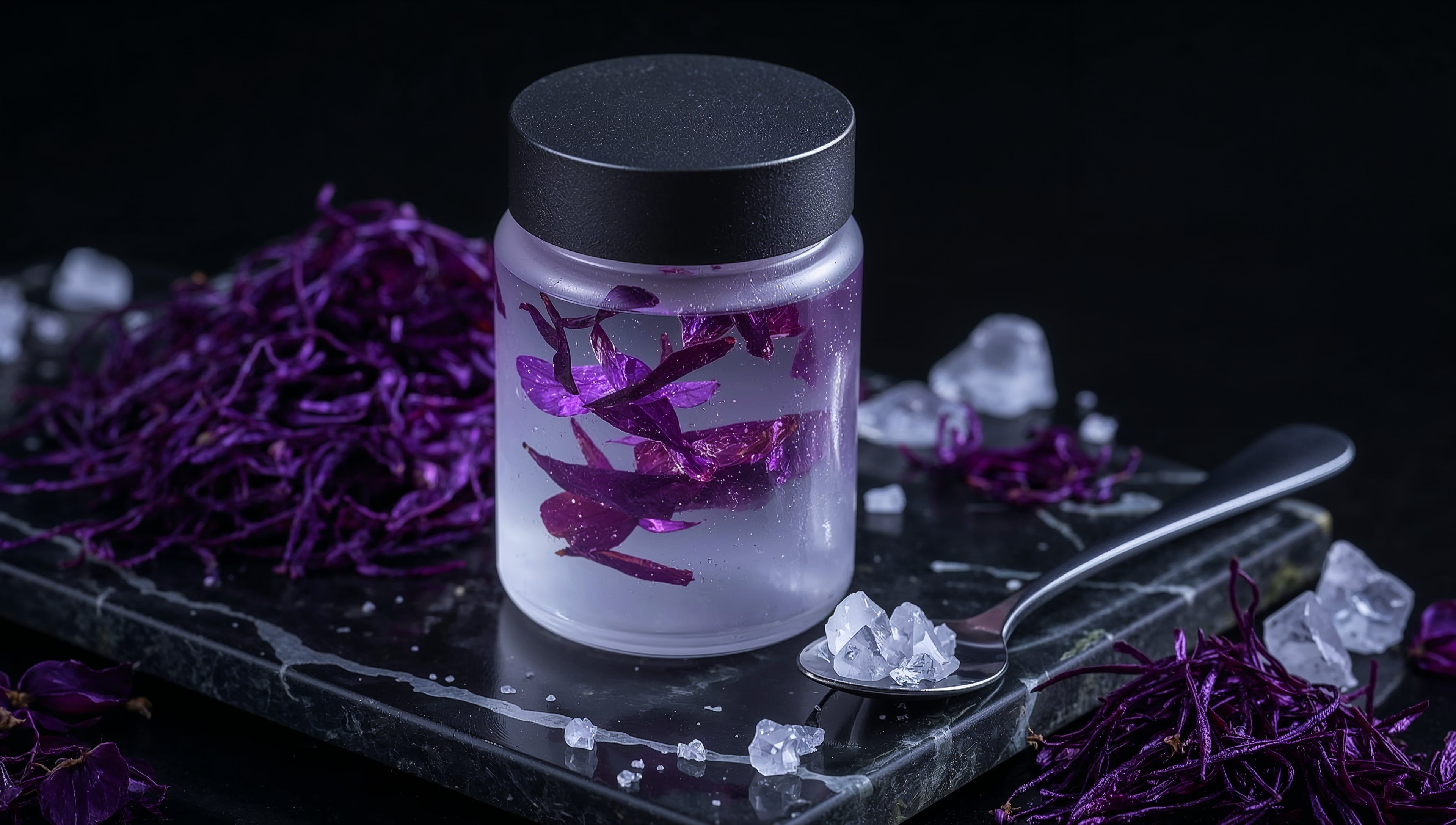 Crystalline Sea Salt Sauce with Violet Algae Petals