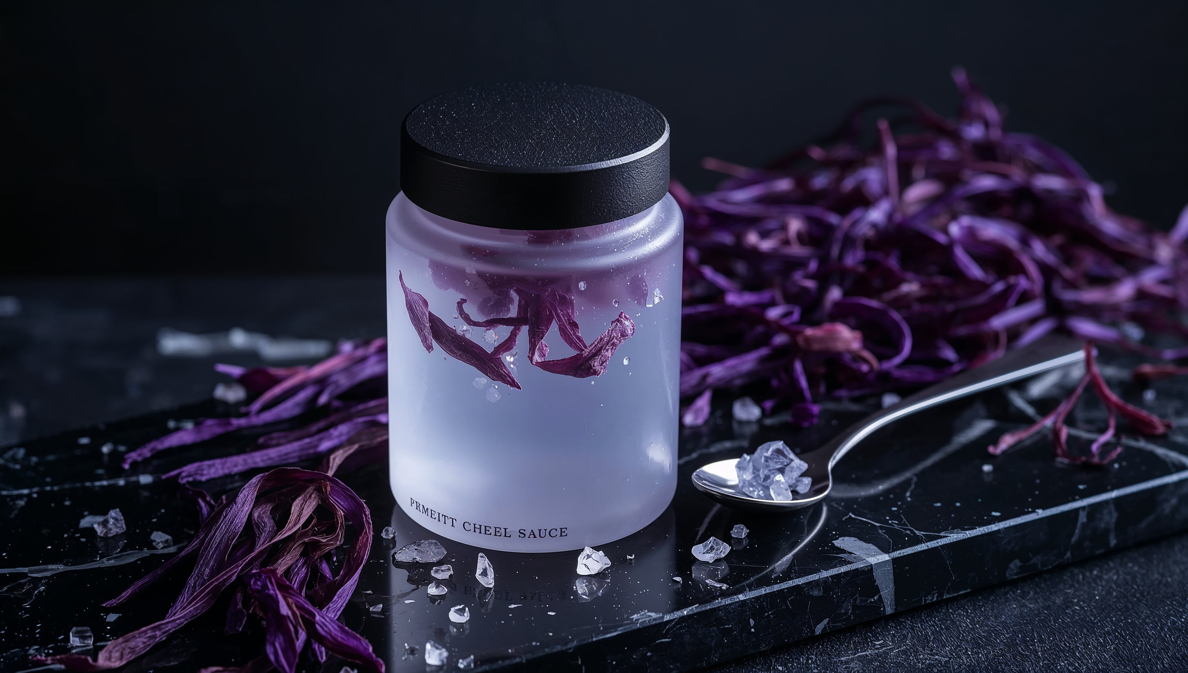 Crystalline Sea Salt Sauce with Violet Algae Petals